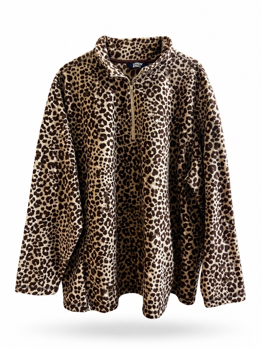 Lands' End Women’s Leopard Print Fleece 1/4 Zip Jacket - Brown/Black Size 2X